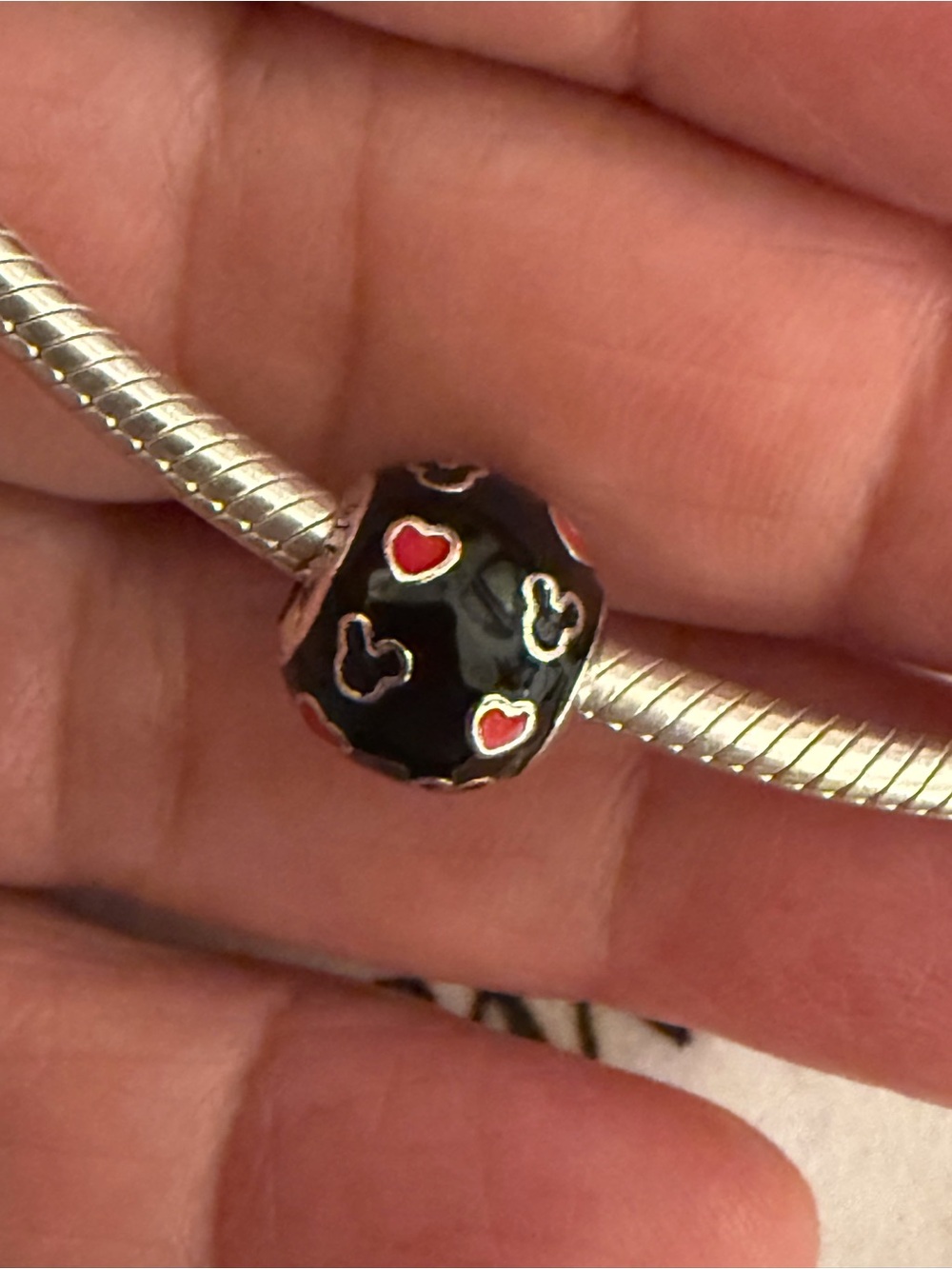 Disney Black Enamel Charm Bead with Red Heart Accents